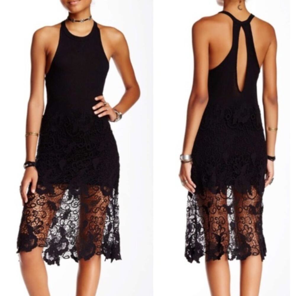 Free People Black Halter Lace Mini Dress